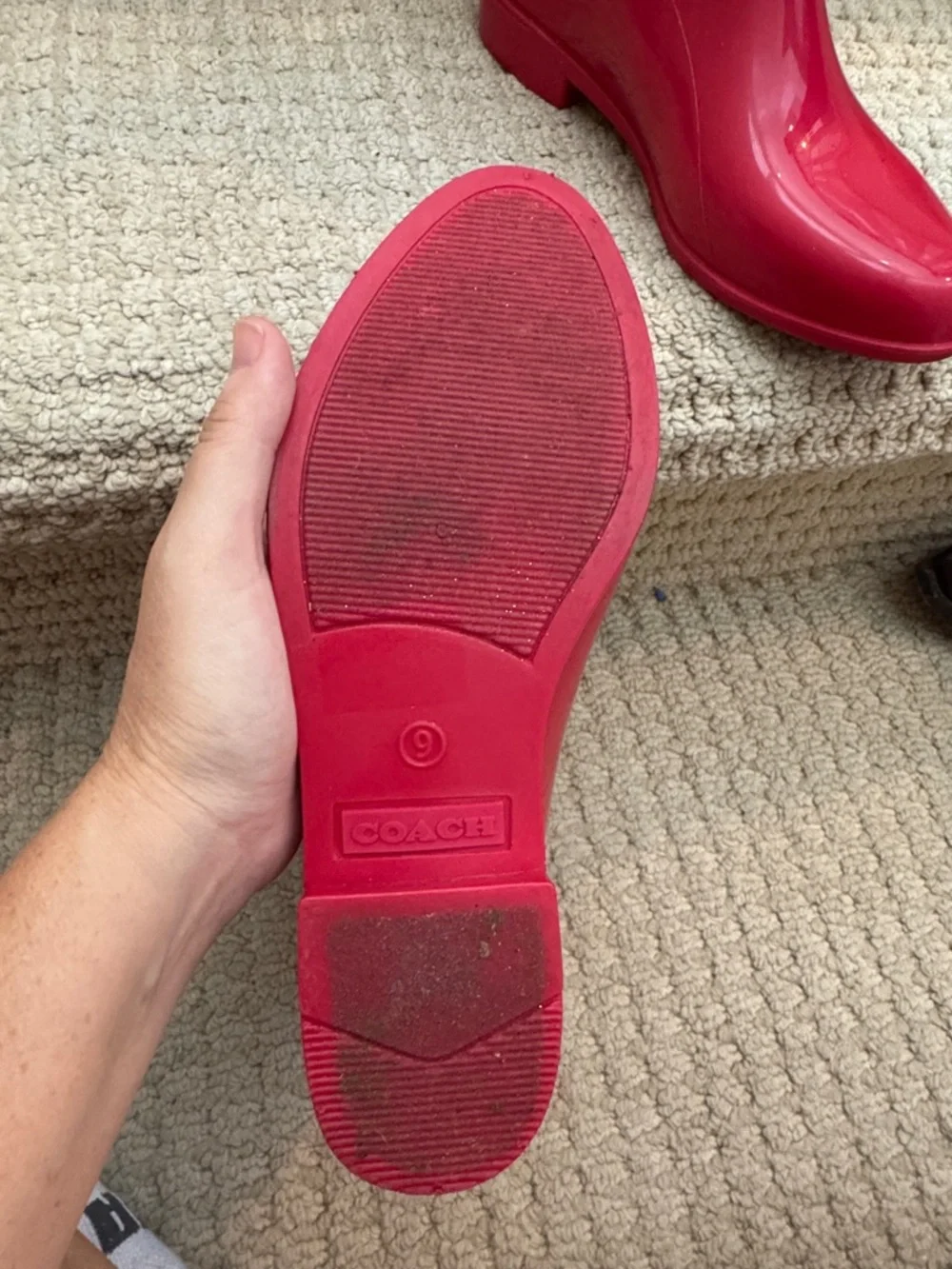 Coach Red and Pink Signature Chelsea Rain Ankle Boots - Picture 2 of 4